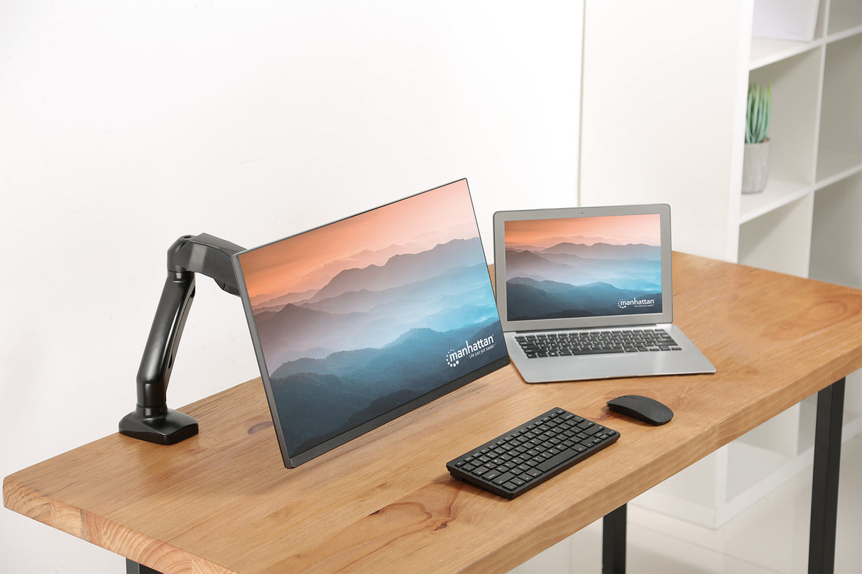 Manhattan Desk Mount for TV & Monitors (Full Motion Spring), For screens 13" to 27", C-Clamp or Grommet Assembly, VESA compatability: 75x75mm and 100x100mm - check the dimensions of the four mounting holes on back of screen to ensure it fits, Max 9kg, Bla