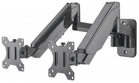 Manhattan Dual Wall Mount for TV & Monitors (Full Motion Gas Spring), For screens 17" to 32", VESA compatability: 75x75mm and 100x100mm - check the dimensions of the four mounting holes on back of screen to ensure it fits, Max 8kg each, Black, Bracket, Th