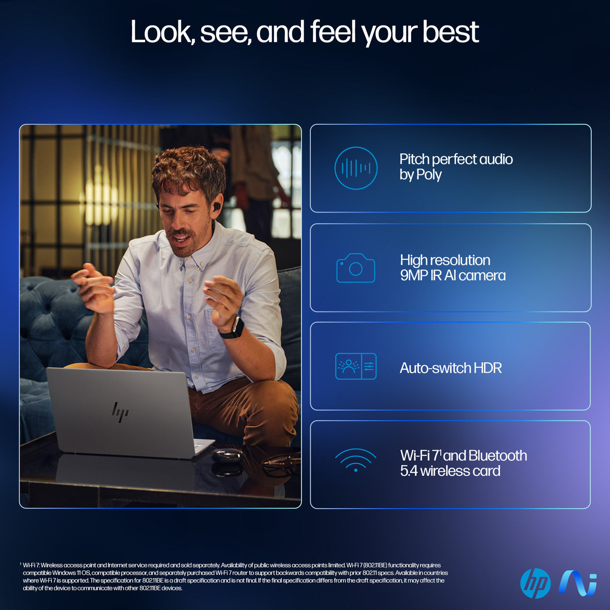 HP OmniBook Ultra 14-fd0002na Copilot+ PC AMD Ryzen AI 9 365 Laptop 35.6 cm (14") Touchscreen 2.2K 32 GB LPDDR5x-SDRAM 1 TB SSD Wi-Fi 7 (802.11be) Windows 11 Home Silver