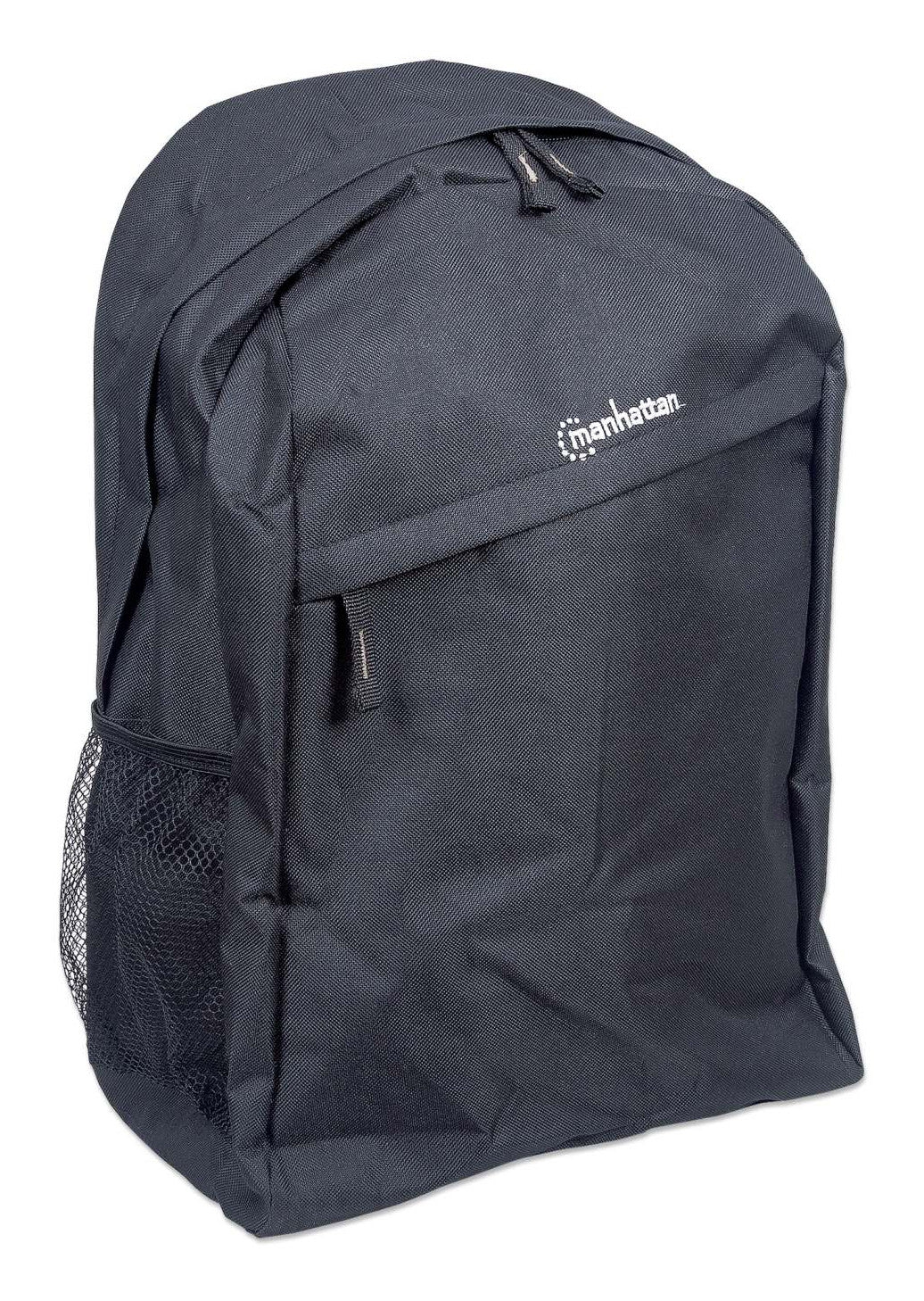 Manhattan Knappack Backpack 14.1", Black, LOW COST, Lightweight, Internal Laptop Sleeve, Accessories Pocket, Padded Adjustable Shoulder Straps, Water Bottle Holder, Three Year Warranty
