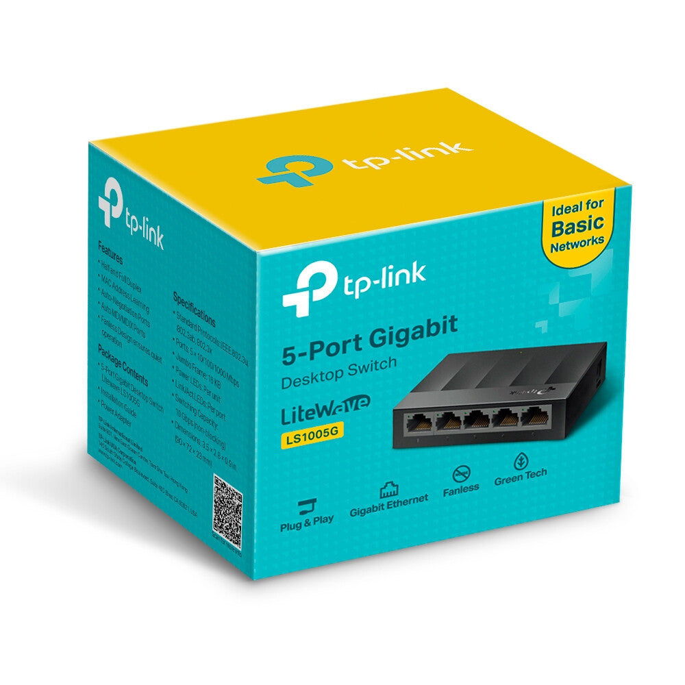 TP-LINK (LS1005G) Switch LiteWave de bureau non géré Gigabit à 5 ports, technologie verte, boîtier en plastique