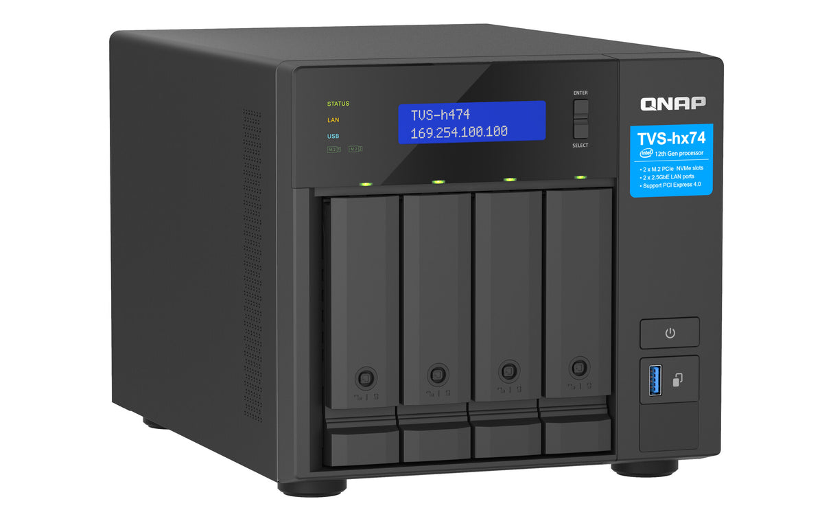 QNAP TVS-H474 NAS Tower Intel® Pentium® G7400 8 GB DDR4 0 TB QuTS hero Black