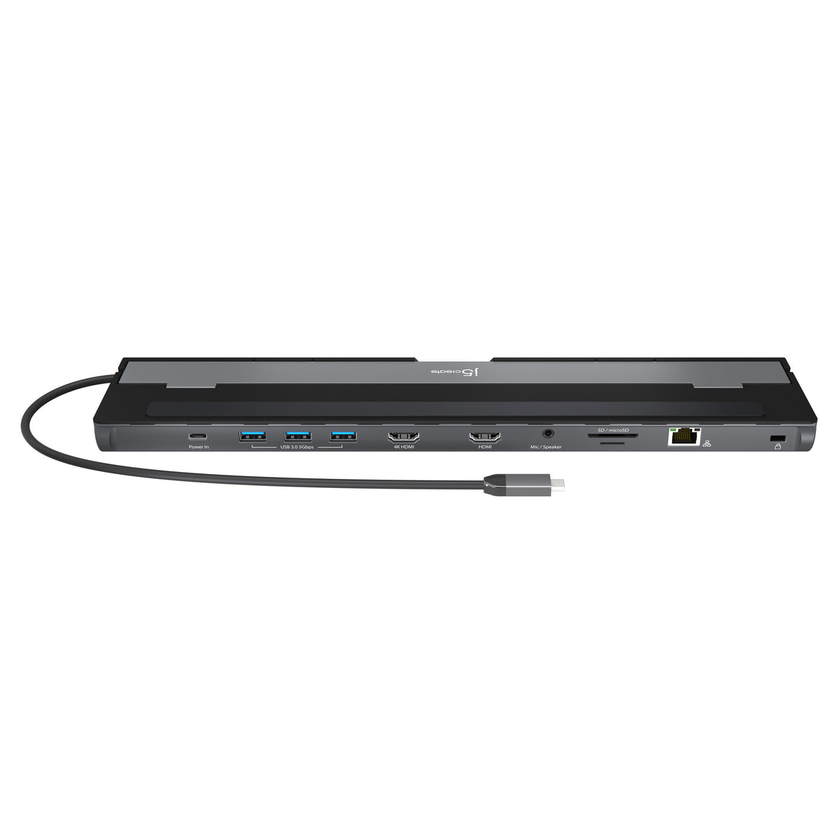 j5create JCD542-N USB-C® Dual HDMI™ Docking Station, includes 2x HDMI ports and 4x USB ports, Grey & Black