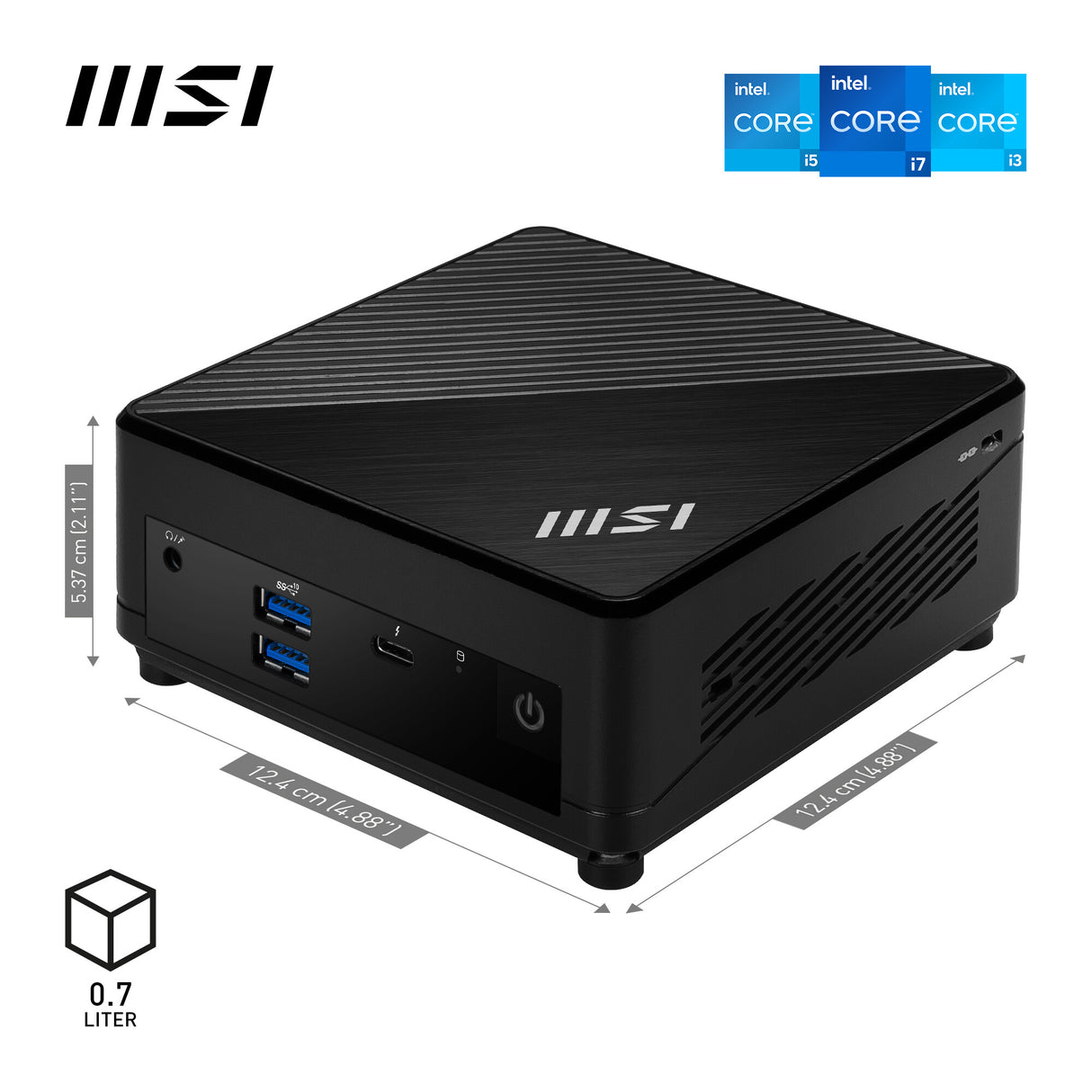 MSI Cubi 5 12M Intel Core i7 1255U Barebone, NUC, SFF, Mini Computer, HTPC, (NO RAM, NO Storage, NO OS), IRIS XE Graphics/ThunderBolt 4/Type C/HDMI/DisplayPort/Dual LAN/WiFi 6E/BT 5.3/VESA