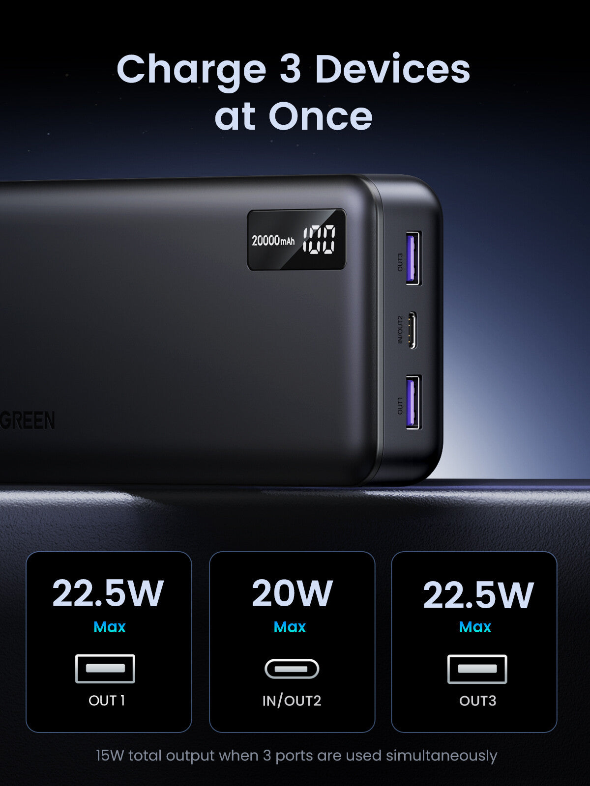 Ugreen 25683 power bank 20000 mAh Black
