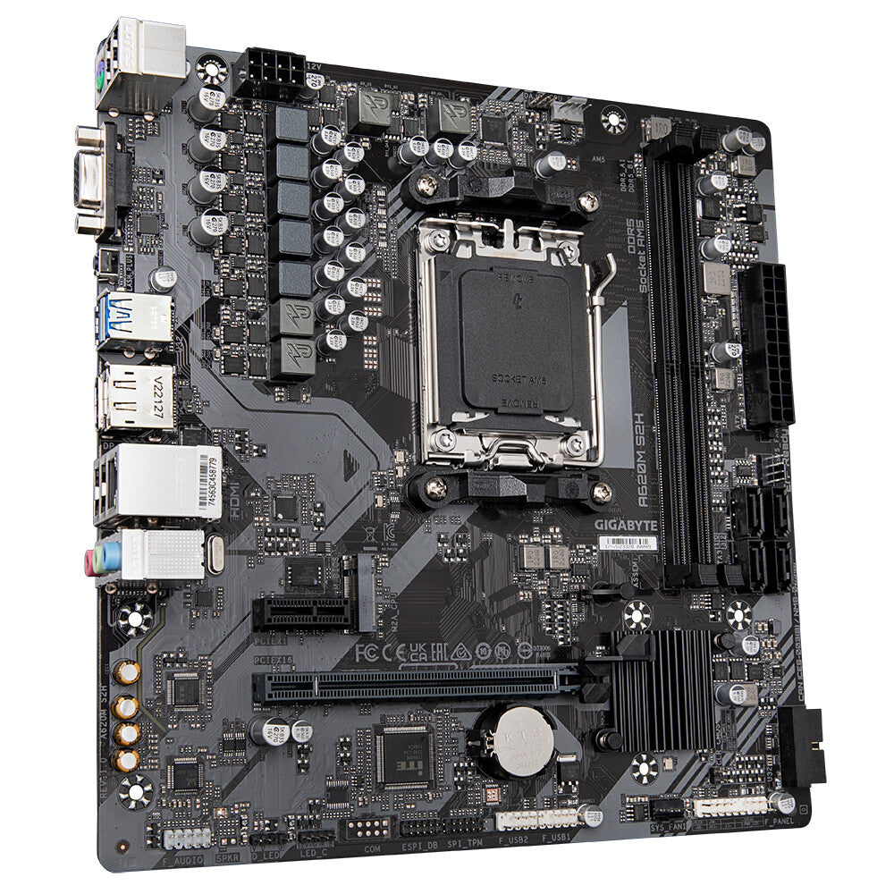 GIGABYTE A620M S2H Motherboard - Supports AMD Ryzen 8000 CPUs, 5+2+2 Phases Digital VRM, up to 7200MHz DDR5 (OC), 1xPCIe 4.0 M.2, GbE LAN, USB 3.2 Gen 1