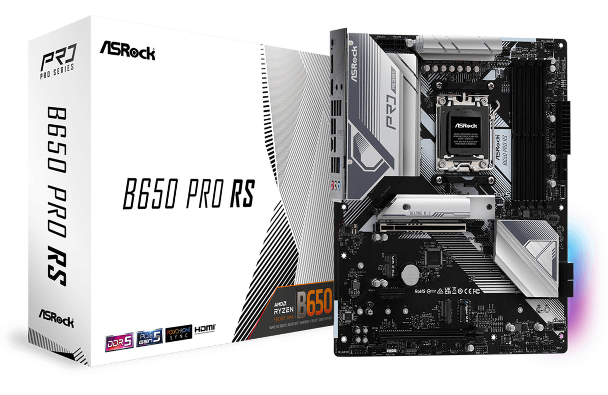 Asrock B650 PRO RS, AMD B650, AM5, ATX, 4 DDR5, HDMI, DP, LAN 2,5G, PCIe4, RVB, 3x M.2