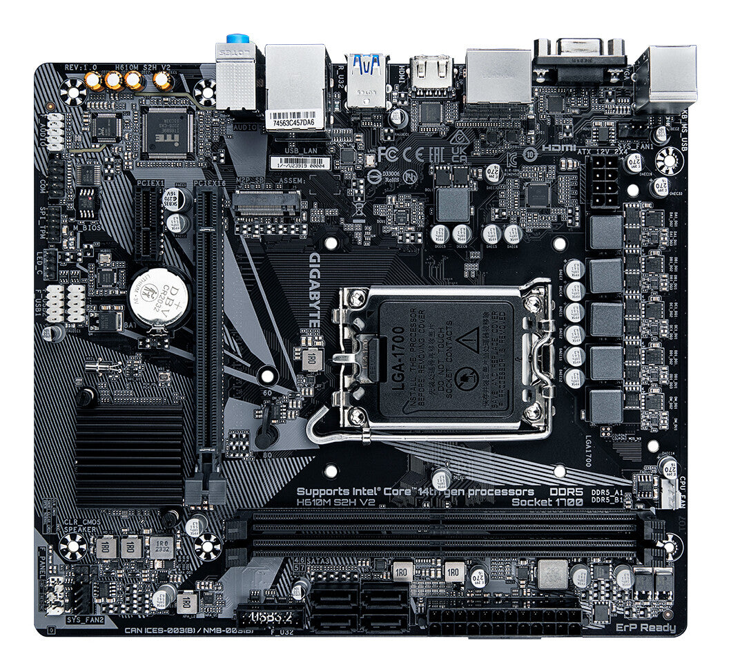 GIGABYTE H610M S2H V2 Motherboard - Supports Intel Core 14th CPUs, 4+1+1 Hybrid Phases Digital VRM, up to 5600MHz DDR5, 1xPCIe 3.0 M.2, GbE LAN, USB 3.2 Gen 1