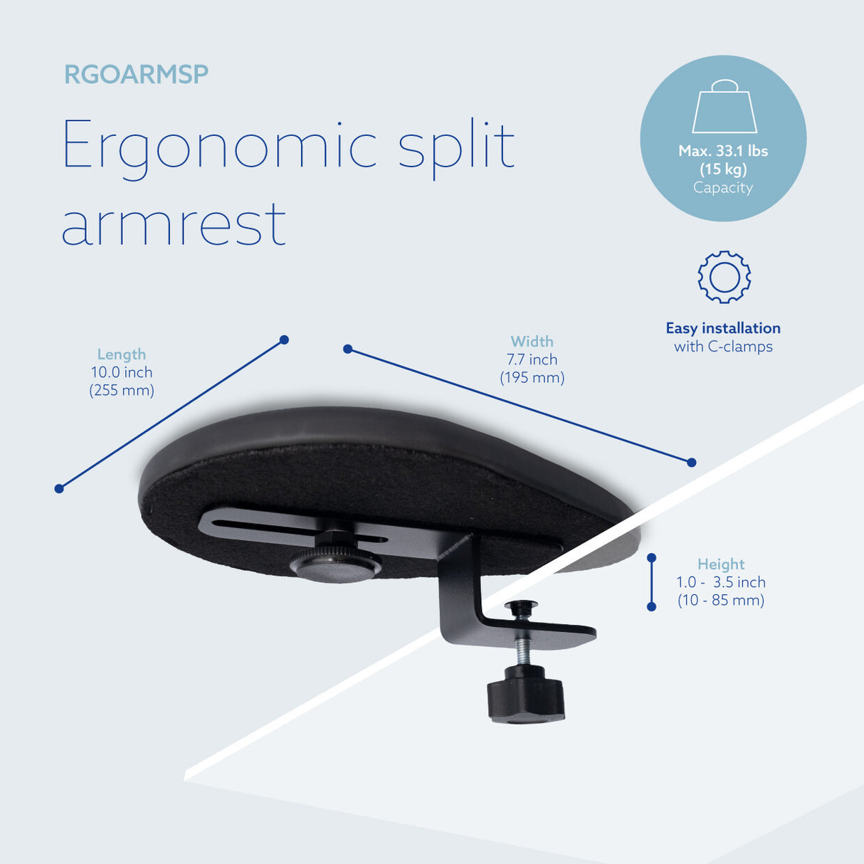 R-Go Tools Armrest R-Go split, ergonomic armrest in two parts, adjustable, symmetrical, with softfoam, black