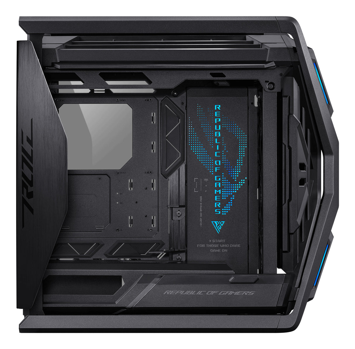 Caja para juegos Asus ROG Hyperion GR701 con ventanas de vidrio, E-ATX, 4 ventiladores de 14 cm, soporte para radiador doble de 420 mm, USB-C (60 W FC), concentrador de ventilador y panel de iluminación