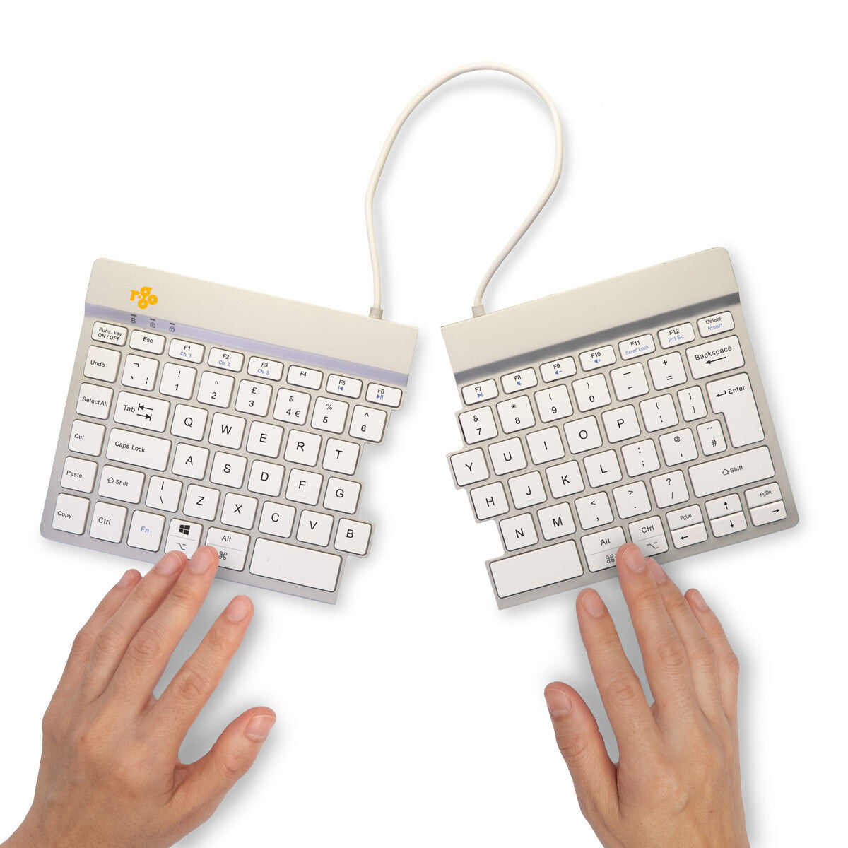 R-Go Tools Ergonomic keyboard R-Go Split Break with break software, ergonomic split keyboard, QWERTY (UK), Bluetooth, white