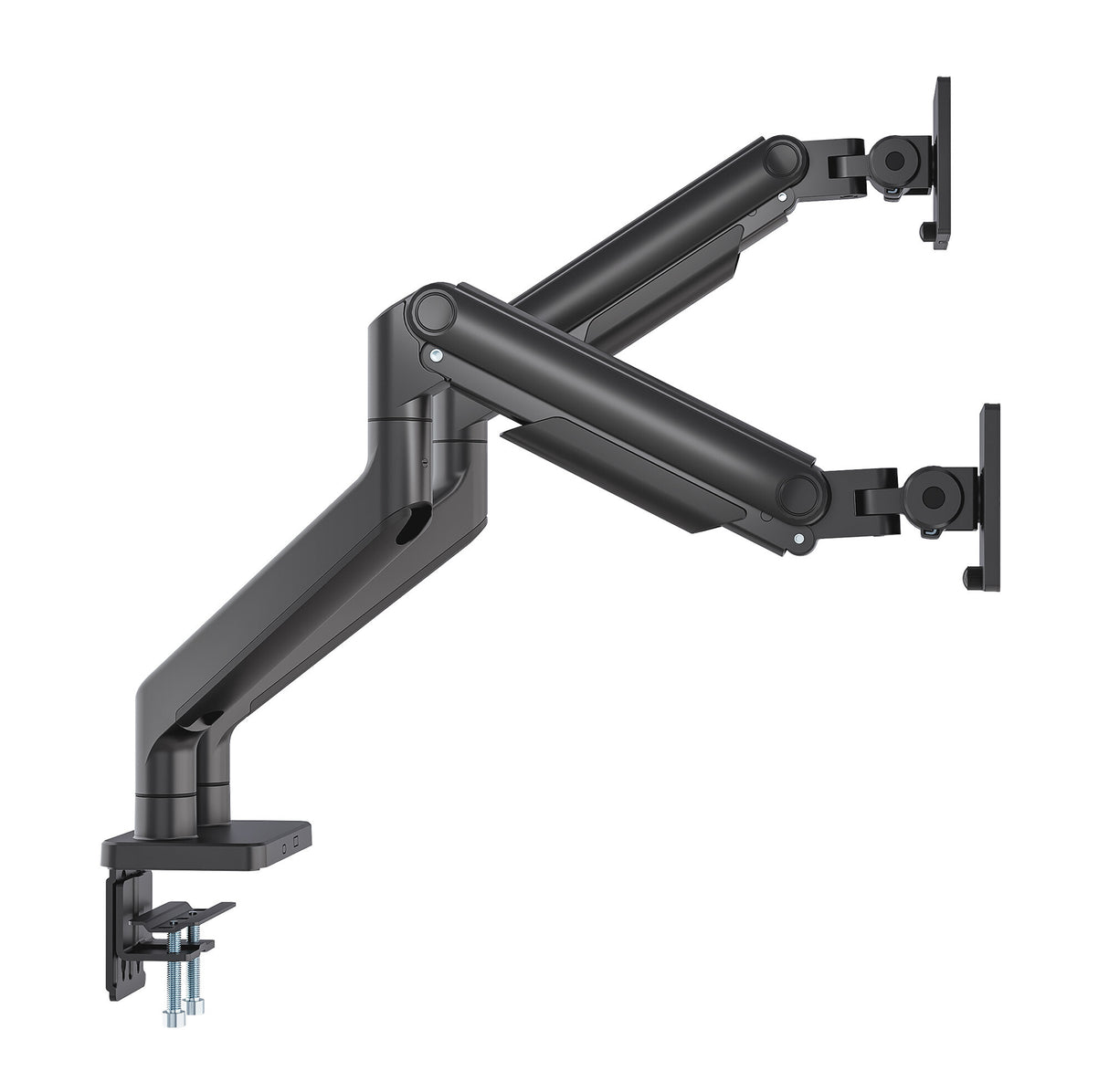 Manhattan Dual Desk Mount for TV & Monitor Mounts (Full Motion Spring), For screens 13" to 45", Clamp or Grommet Assembly, VESA compatability: 75x75 and 100x100mm - check the dimensions of the four mounting holes on back of screen to ensure it fits, Max 2
