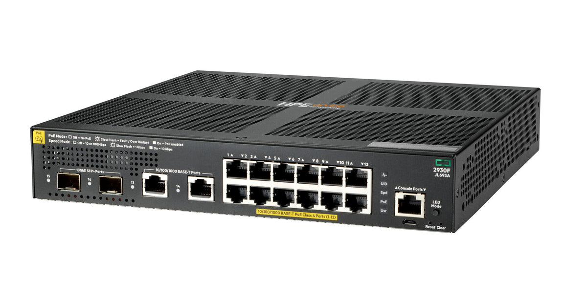 HPE Aruba Networking 2930F 12G PoE+ 2G/2SFP+ Switch