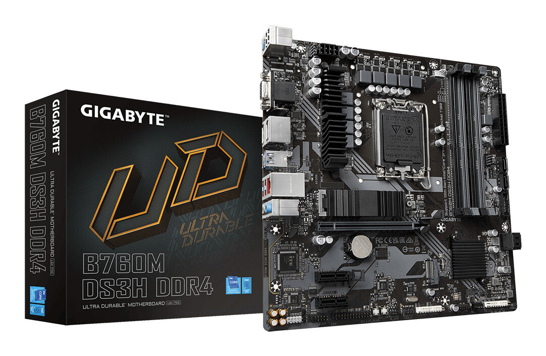 GIGABYTE B760M DS3H DDR4 Motherboard - Supports Intel Core 14th Gen CPUs, 6+2+1 Phases Digital VRM, up to 5333MHz DDR4 (OC), 2xPCIe 4.0 M.2, 2.5GbE LAN, USB 3.2 Gen2