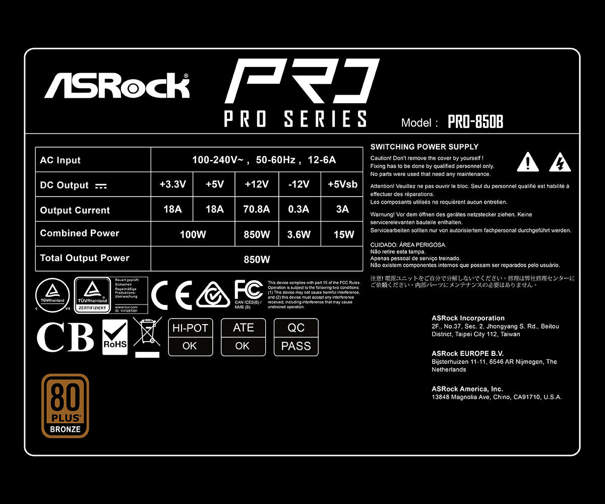 Asrock PRO-850B power supply unit 850 W 24-pin ATX ATX Black