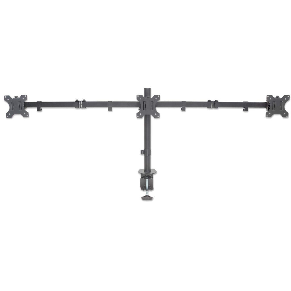 Manhattan Triple Desk Mount for TV & Monitors, For screens: 10" to 27", Clamp Assembly, VESA compatability: 75x75 and 100x100mm - check the dimensions of the four mounting holes on back of screen to ensure it fits, Max 7kg (each), Black, Bracket, Lifetime