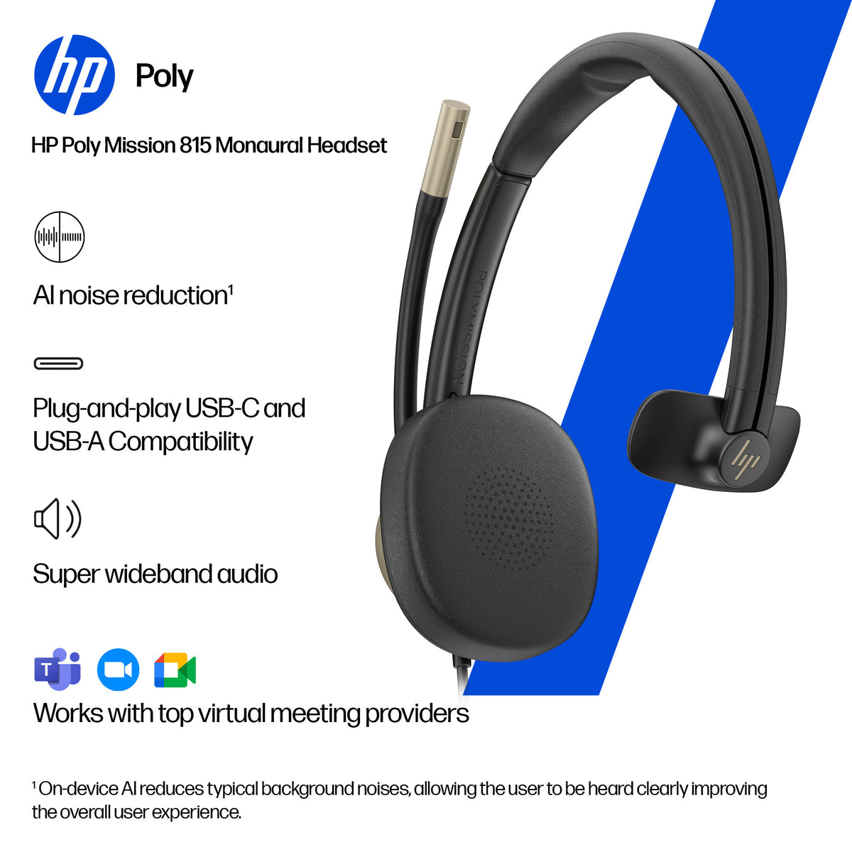 HP Poly Mission 815 Monaural USB Wired Headset