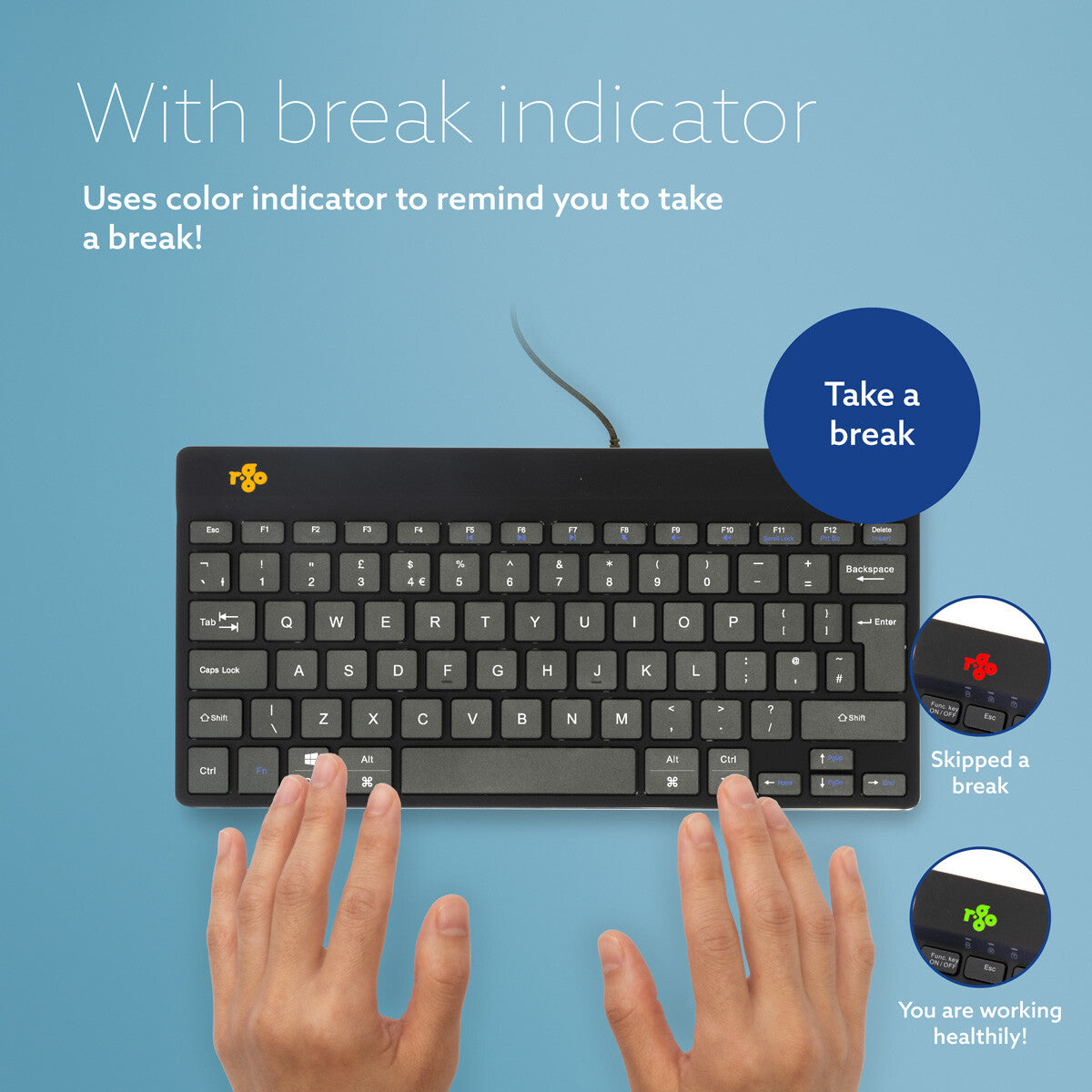 R-Go Tools Ergonomic keyboard R-Go Compact Break, compact keyboard with break software, QWERTY (UK), wired, black