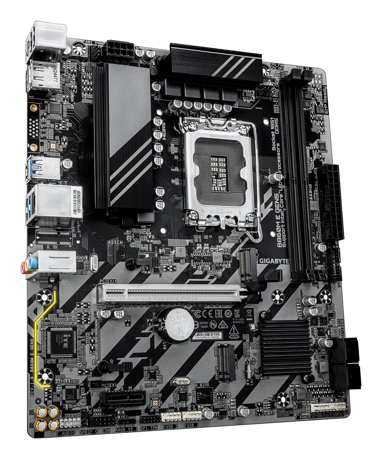 GIGABYTE B860M E GEN5 Motherboard - Intel Core Ultra Series CPUs, 4+1+2 Phases VRM, up to 8800MHz DDR5 (O.C.), 2xPCIe 4.0 M.2, 1GbE LAN, USB 3.2 Gen 1
