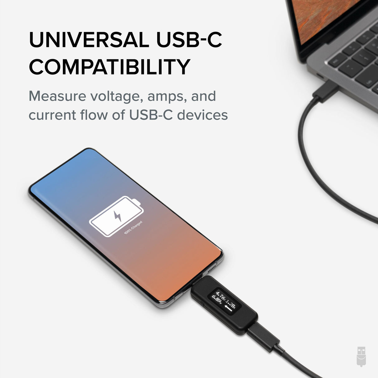 Plugable Technologies USB C Power Meter Tester for Monitoring USB-C Connections - Digital Multimeter for USB-C Cables, Laptops, Phones, Chargers - Driverless