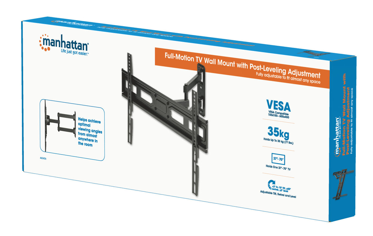 Manhattan Wall Mount for TV & Monitors (Full Motion), For screens 32" to 65", VESA compatibility: all between 100x100mm to 600x400mm - check the dimensions of the four mounting holes on back of screen to ensure it fits, Max 35kg, Black, Bracket, Lifetime
