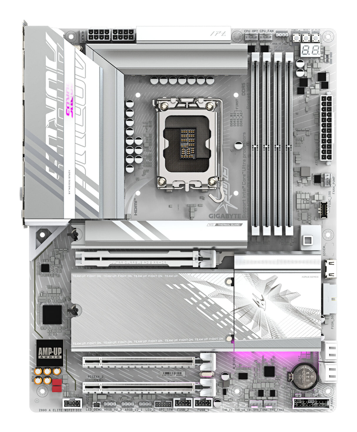 GIGABYTE Z890 AORUS ELITE WIFI7 ICE Motherboard - Supports Intel Core Ultra (Series 2) CPUs, 16+1+2 phases VRM, up to 8800MHz DDR5 (OC), 1xPCIe 5.0 + 3xPCIe 4.0, Wi-Fi 7, 2.5GbE LAN, Thunderbolt 4