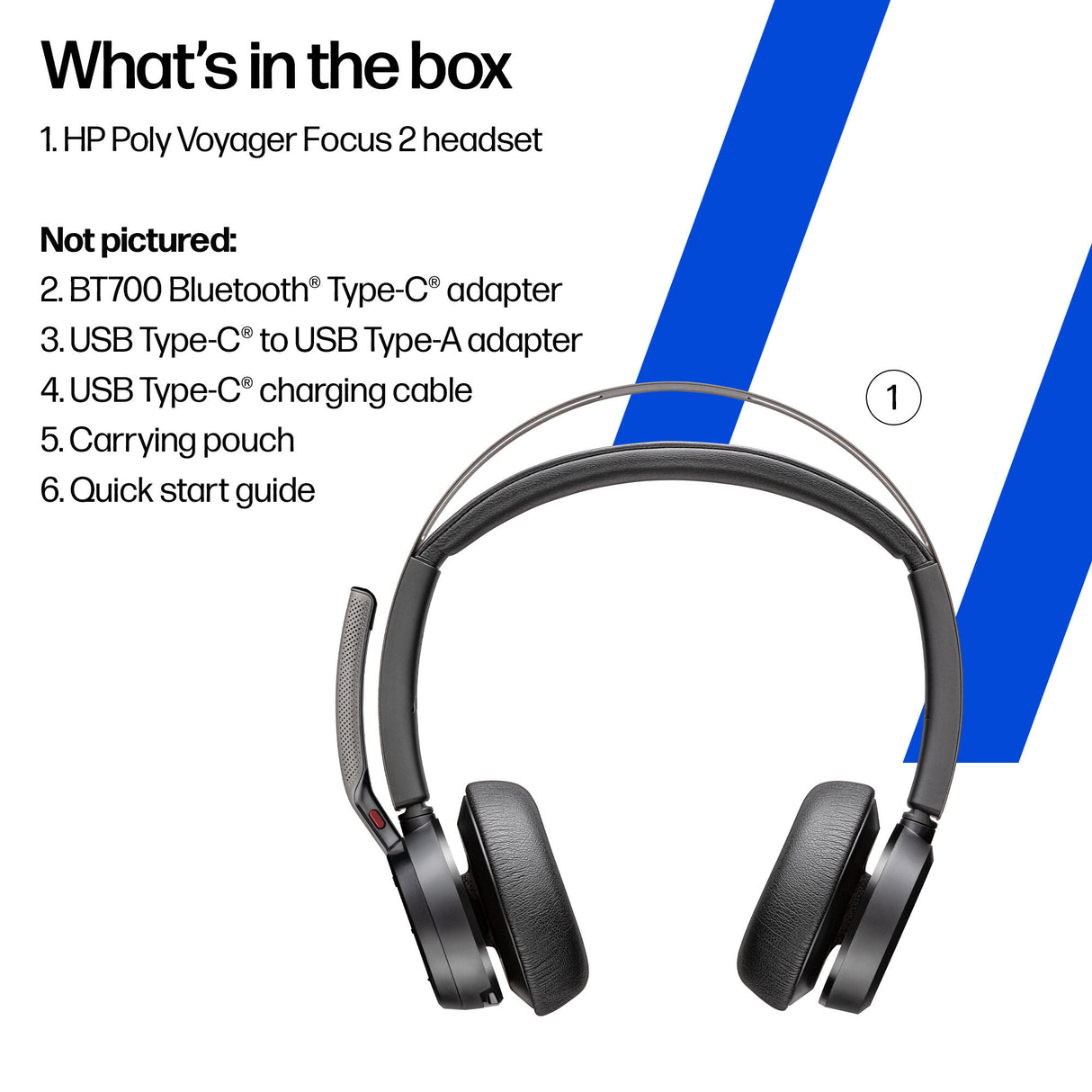 HP Poly Voyager Focus 2 USB-C-C Headset +USB-C/A Adapter