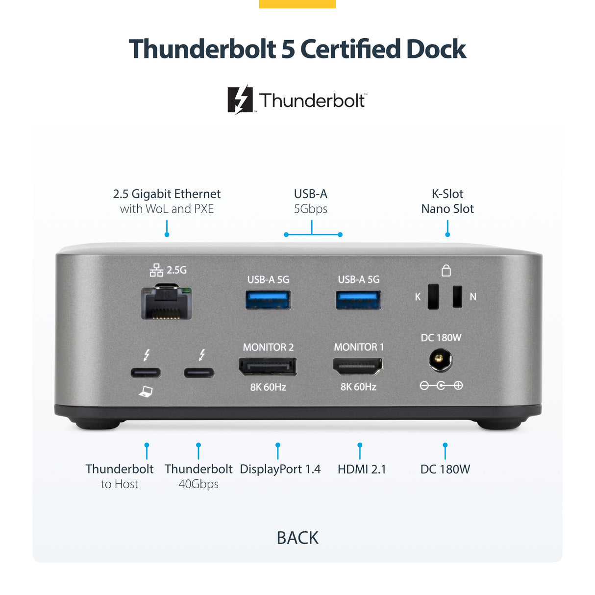 StarTech.com Thunderbolt 5 Universal Docking Station, Multi-Display Hub, 8K 60Hz or 4K 144Hz, 120Gbps Bandwidth Boost, 140W PD, 30W Phone Charging, USB 10Gbps, 2.5G LAN