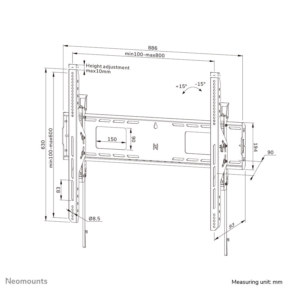Neomounts WL35-750BL18 Heavy duty wall mount 55-98" - tilt - lockable - fast installation - TÜV