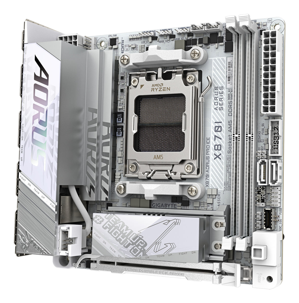 GIGABYTE X870I AORUS PRO ICE Motherboard - Supports AMD Ryzen 9000 Series CPUs, 8+2+1 phases VRM, up to 8400MHz DDR5 (OC), 1xPCIe 5.0 M.2 + 1xPCIe 4.0 M.2, WI-FI 7, 2,5GbE LAN, USB 4