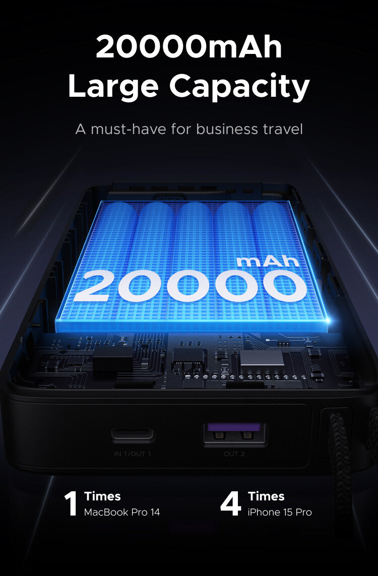 Ugreen 20000mAh Power Bank 145W 1C1A with Built-in USB-C Cable