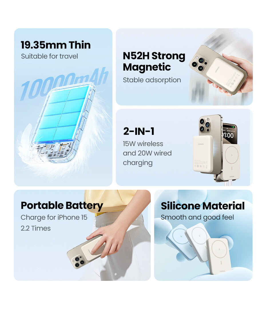 Ugreen 25208 power bank 10000 mAh Wireless charging Beige