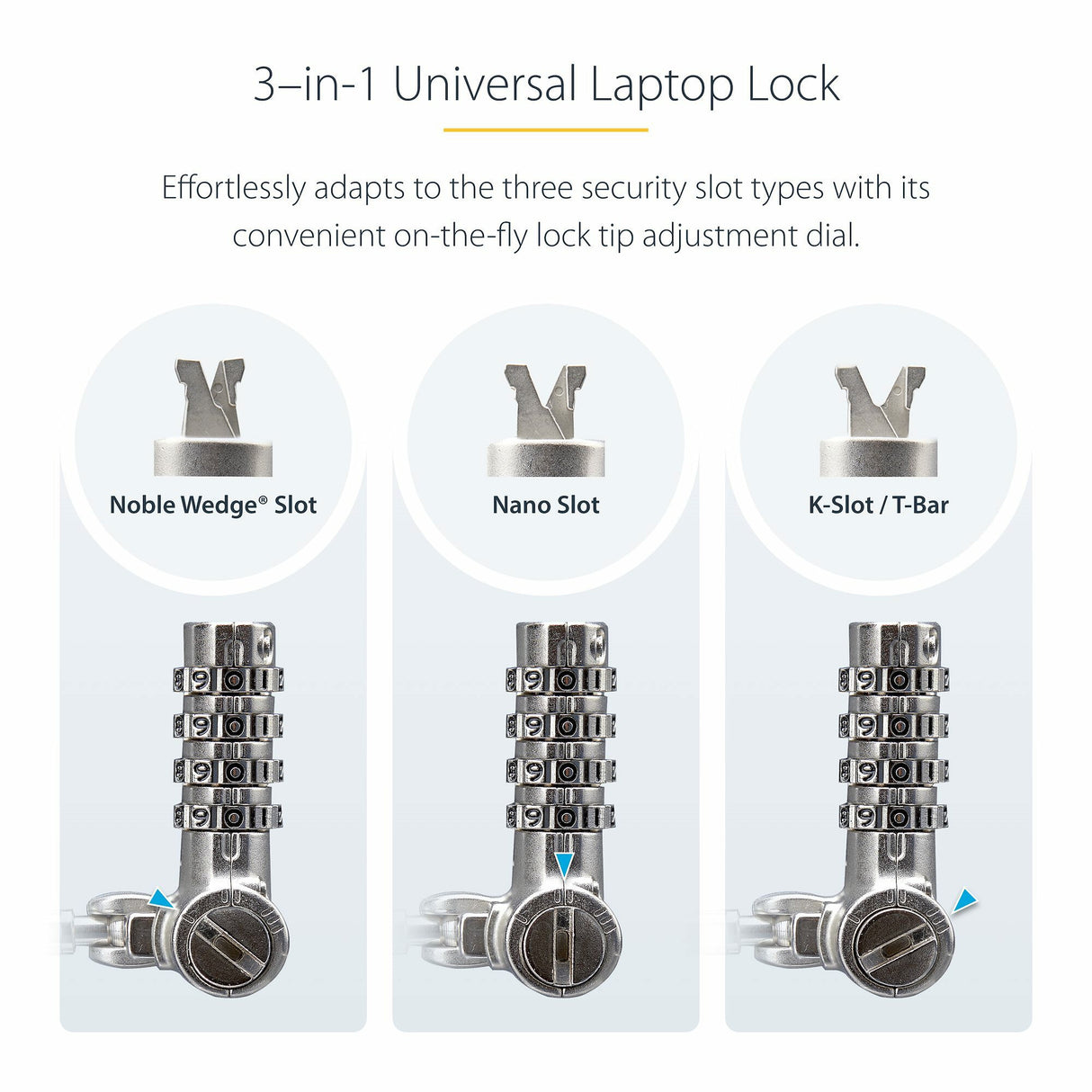 StarTech.com 25-Pack Universal Laptop Lock 6.6ft (2m), Serialized Security Cable for Notebook, Compatible With Noble Wedge®/Nano/K-Slot, Keyless Combination Cable - TAA