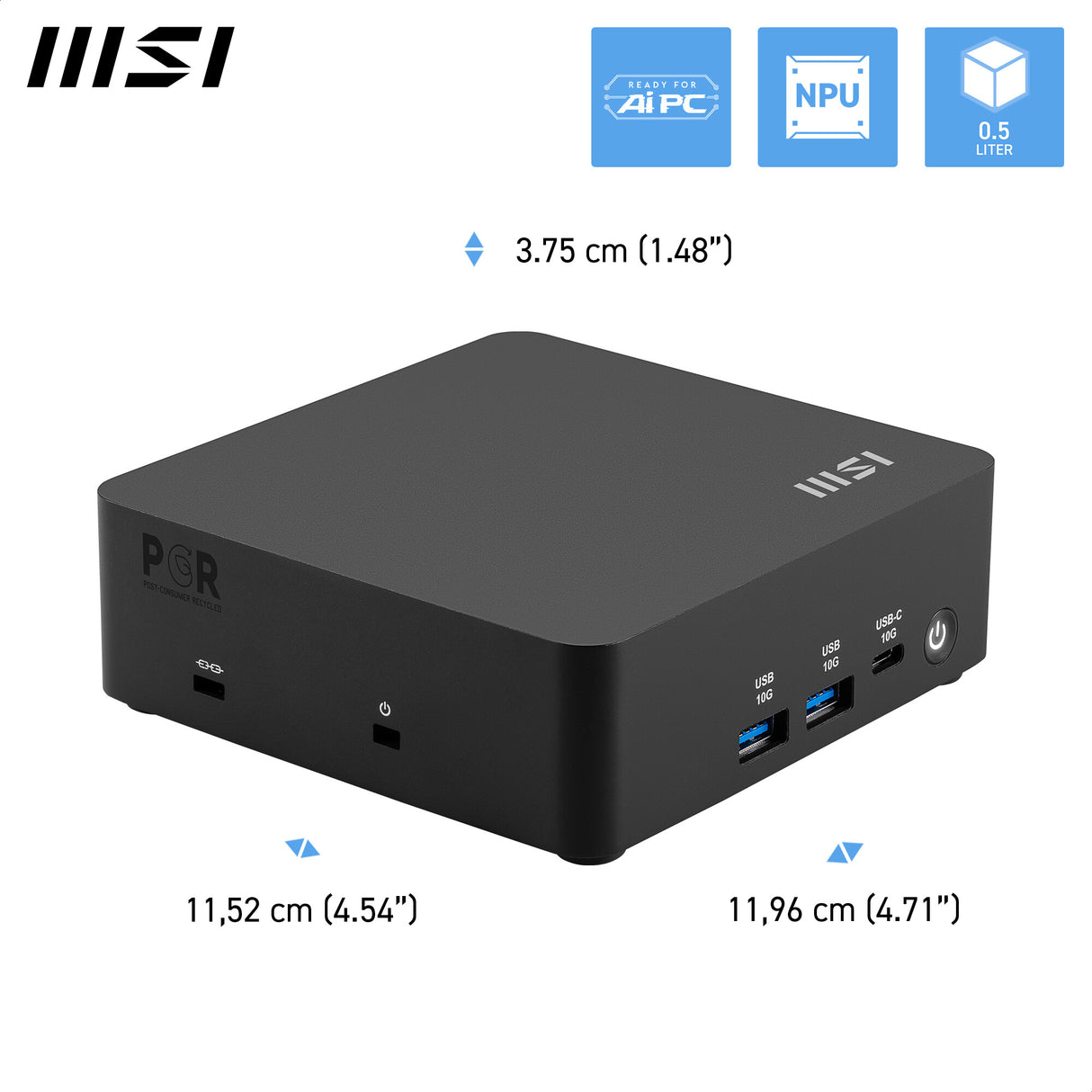 MSI Cubi NUC AI 1UMG Intel Core Ultra 5 125H , Barebone, NUC, SFF, Mini Computer, HTPC, (NO RAM, NO Storage, NO OS), Intel Graphics/DDR5/Dual ThunderBolt 4/Dual HDMI/Dual LAN/WiFi 6E/BT 5.3/VESA