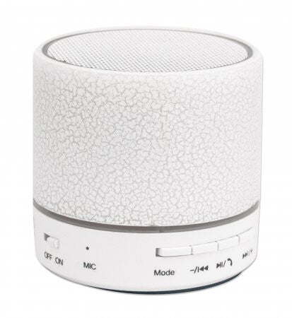 Manhattan LED Bluetooth Speaker, Multicoloured, 5 hour Playback time, Range 10m, microSD card reader (32GB), Aux 3.5mm connector, Output 3W, USB-A charging cable included, 1200mAH battery, Bluetooth v5, White, Three Year Warranty