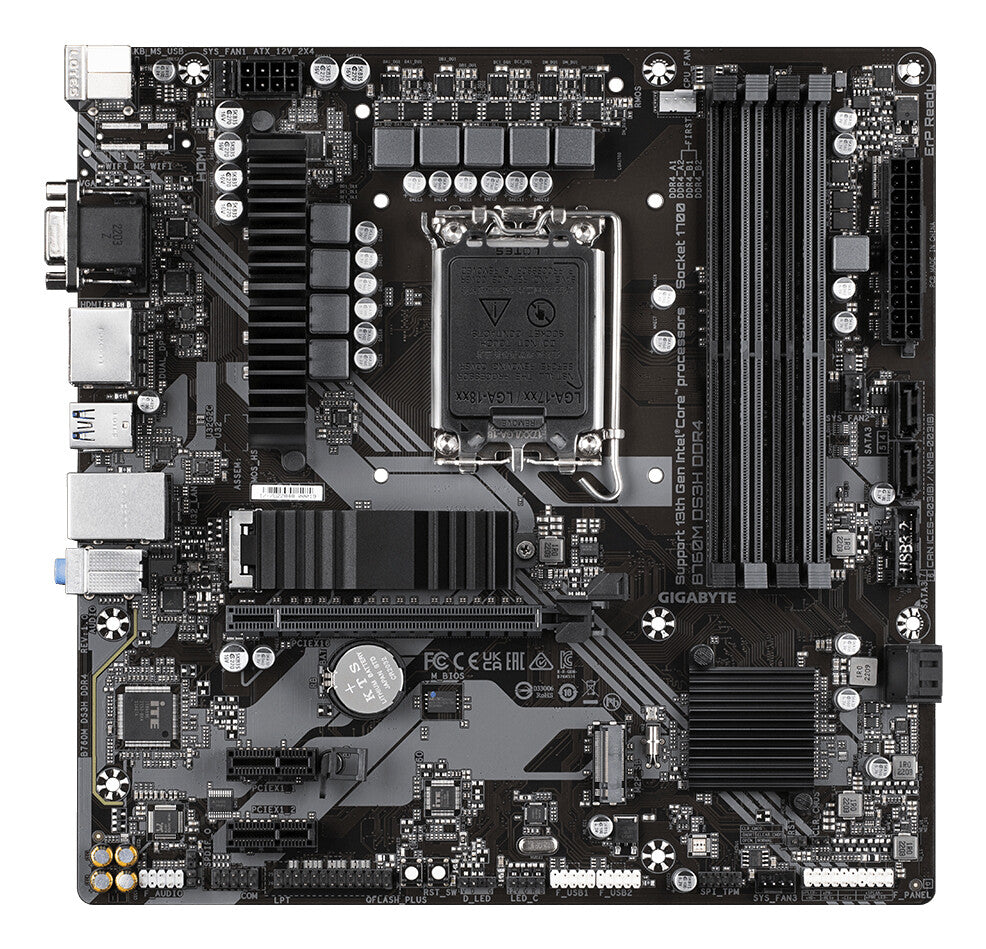 GIGABYTE B760M DS3H DDR4 Motherboard - Supports Intel Core 14th Gen CPUs, 6+2+1 Phases Digital VRM, up to 5333MHz DDR4 (OC), 2xPCIe 4.0 M.2, 2.5GbE LAN, USB 3.2 Gen2