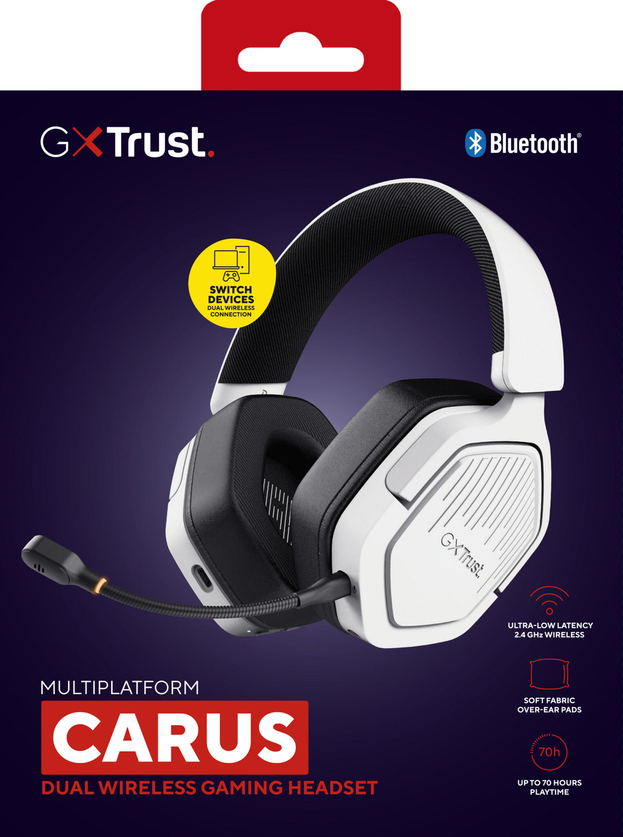 Trust GXT 493W Carus Headset Wired & Wireless Head-band, Helmet Gaming USB Type-C / USB Type-A Bluetooth White