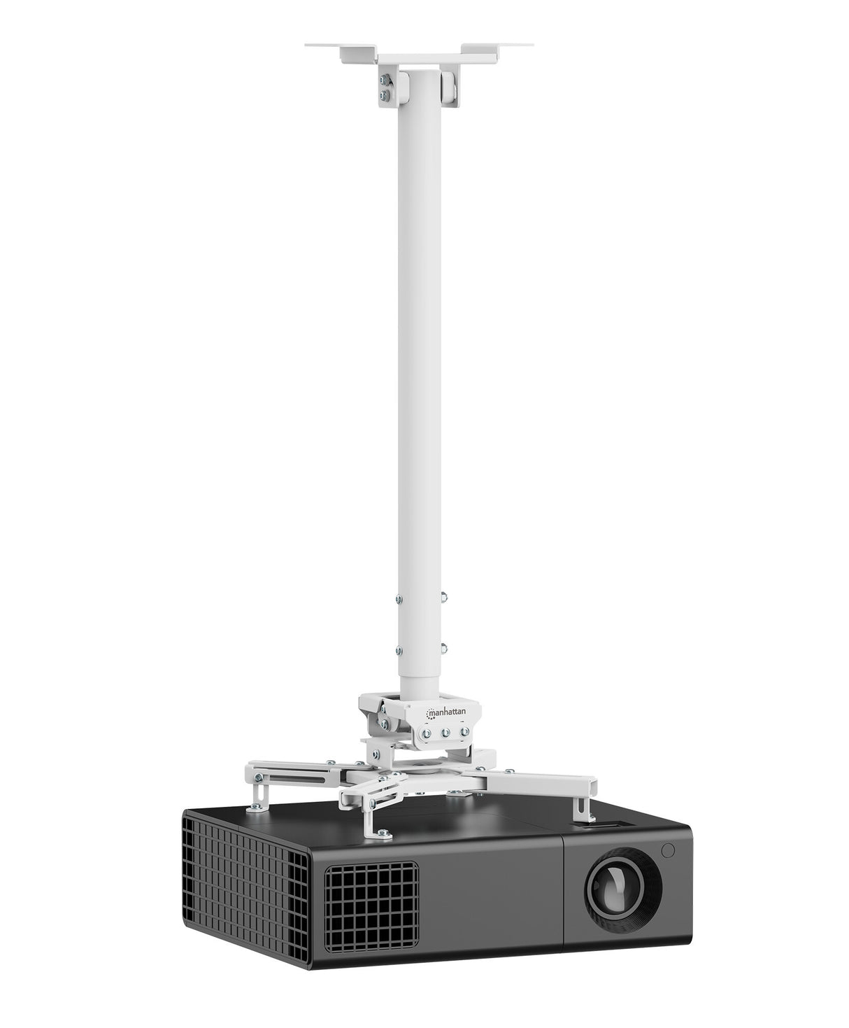 Manhattan Projector Mount, Ceiling, Universal, Full Motion, Height Range: 745 to 1145mm, Max 35kg, White, 360° rotation, +/-20° Tilt, and +/-8° Swivel, Lifetime Warranty