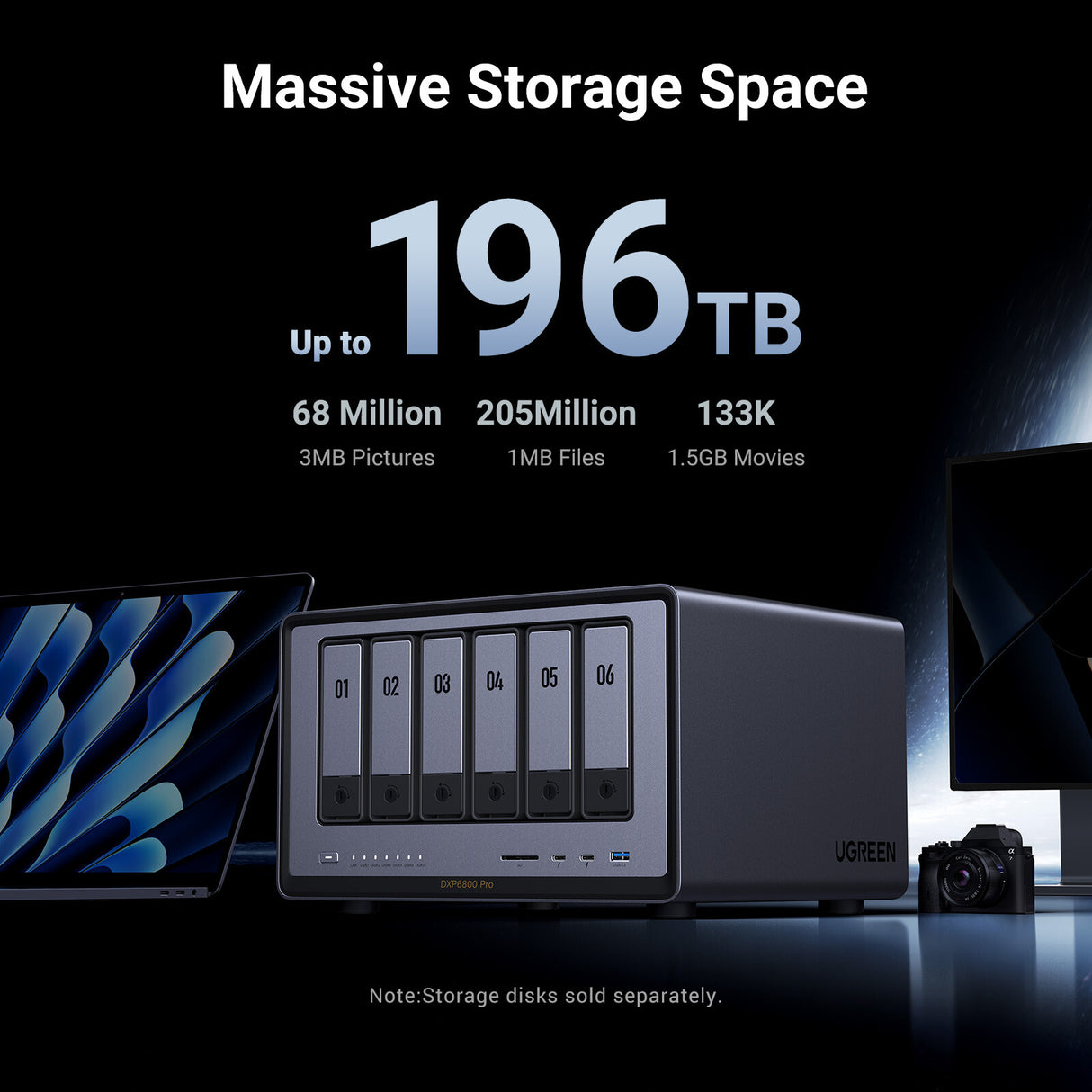 Ugreen NETWORK ATTACHED DXP6800PR DISKLESUK NAS Desktop Intel® Core™ i5 i5-1235U 8 GB DDR5 UGOS Pro