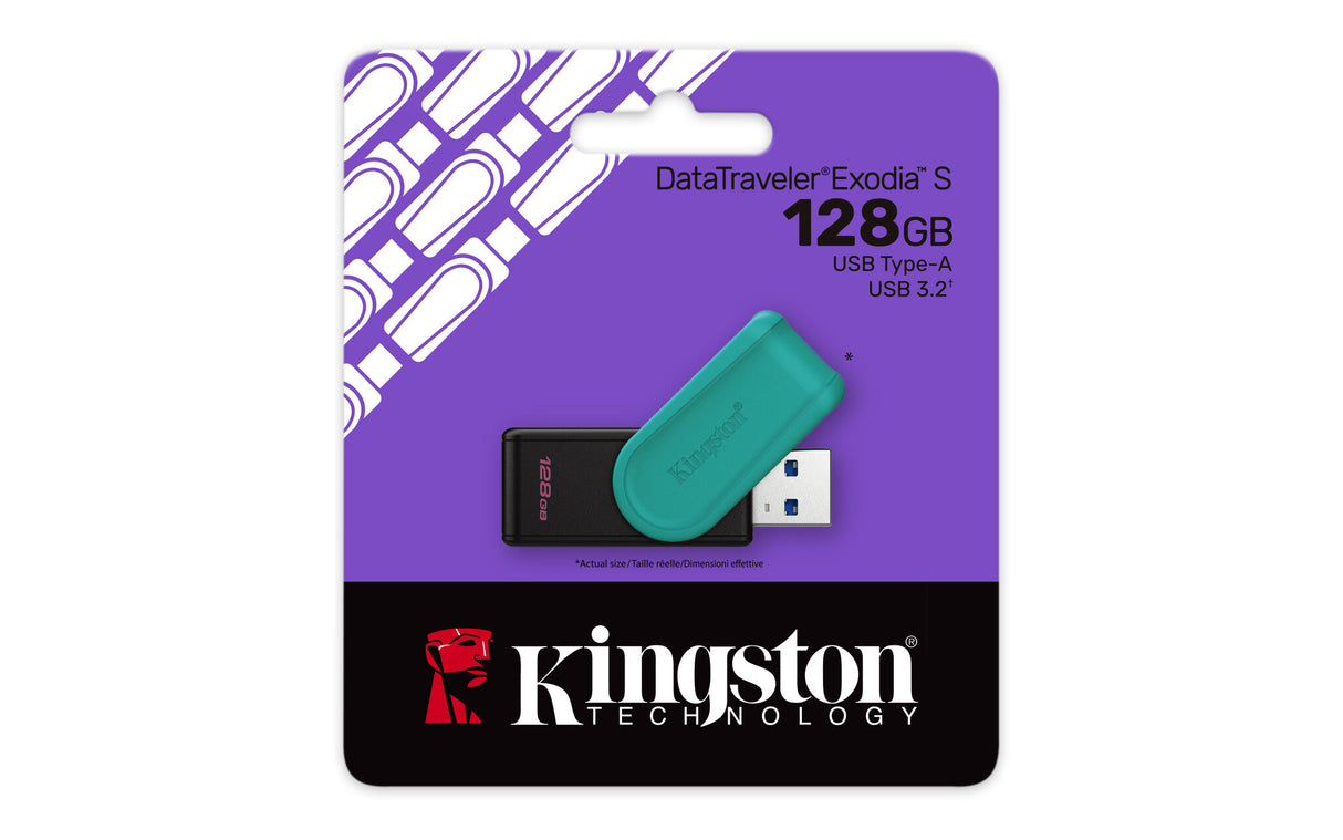Kingston Technology DataTraveler 128GB Portable USB 3.2 Gen 1 Exodia S (Black/Turquoise)