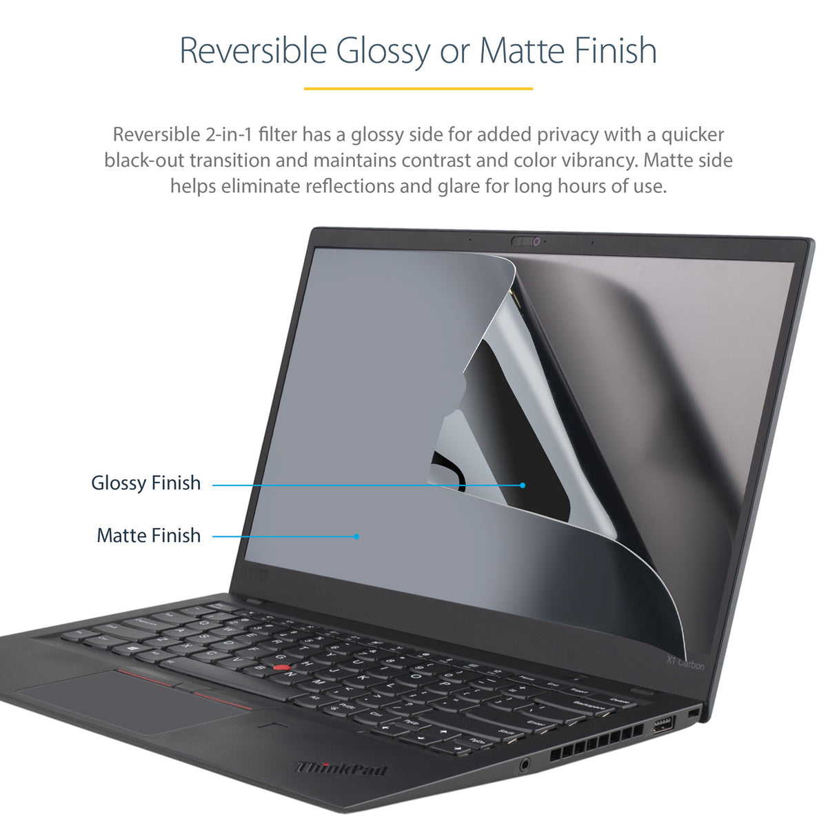 StarTech.com 14in Laptop Privacy Screen - Anti-Glare Privacy Filter for Widescreen (16:9) Displays - Laptop Monitor Screen Protector with 51% Blue Light Reduction - Reversible Matte/Glossy Sides