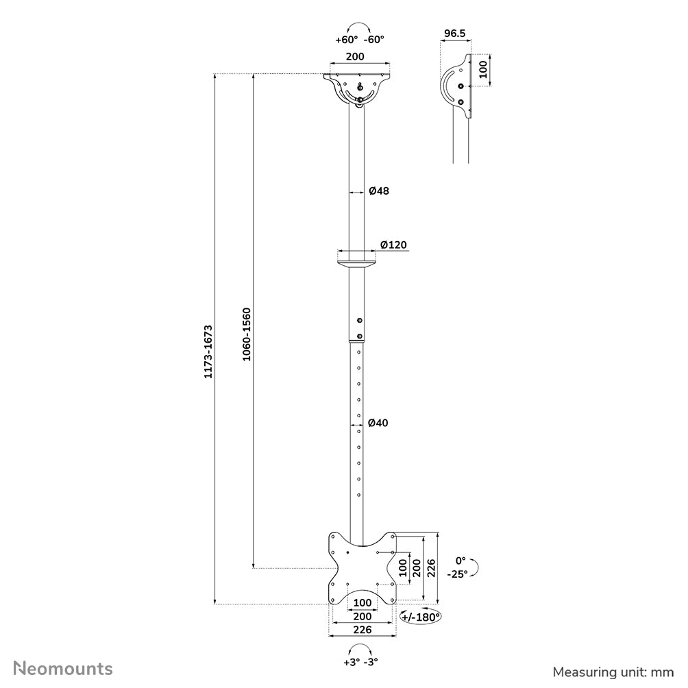 Neomounts CL35-340BL12 Monitor/TV mount ceiling 23-42" - h 106-156 cm