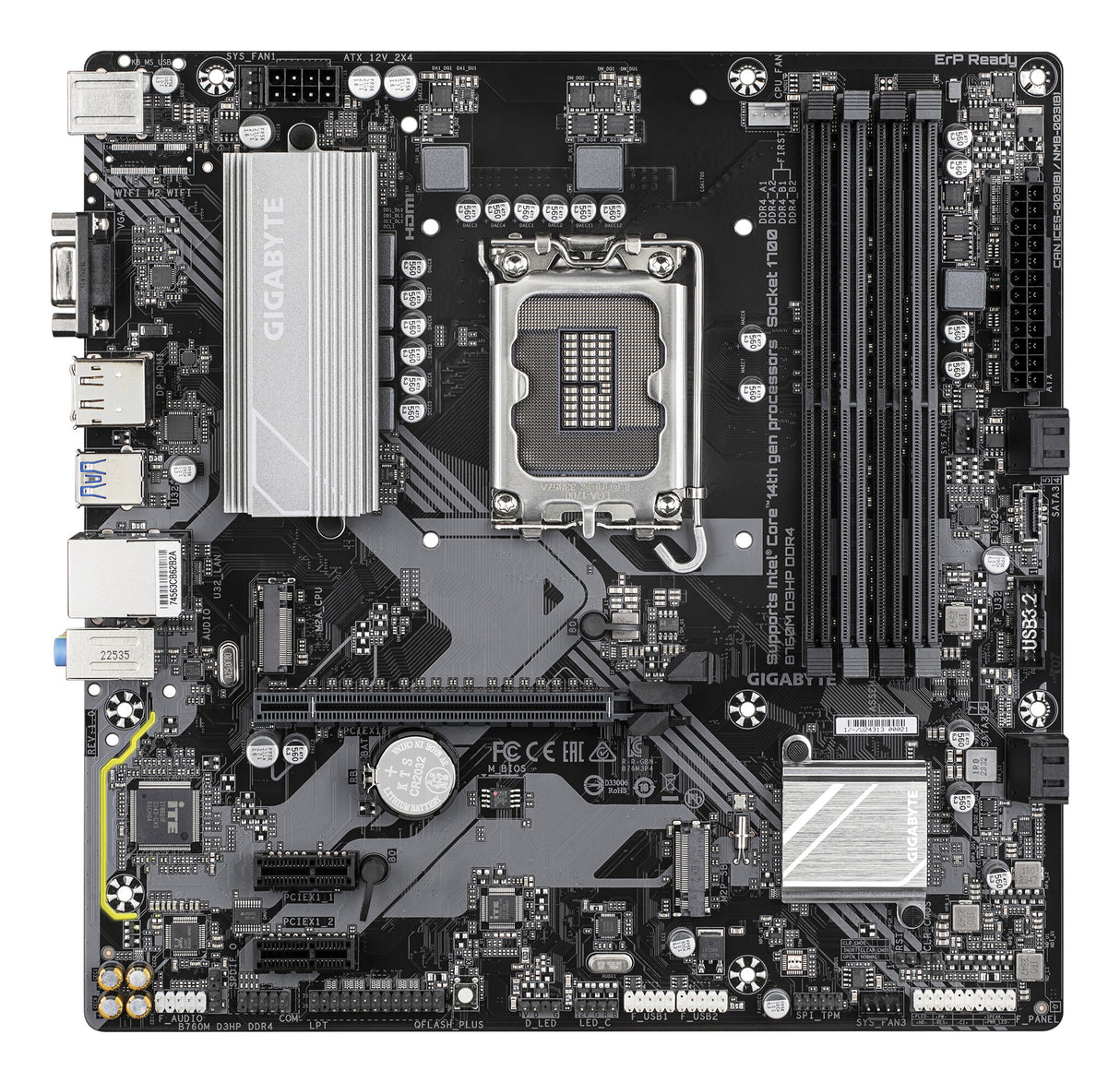 GIGABYTE B760M D3HP DDR4 Motherboard - Supports Intel Core 14th Gen CPUs, 4+1+1 Phases Digital VRM, up to 5333MHz DDR4 (OC), 2xPCIe 4.0 M.2, GbE LAN, USB 3.2 Gen1