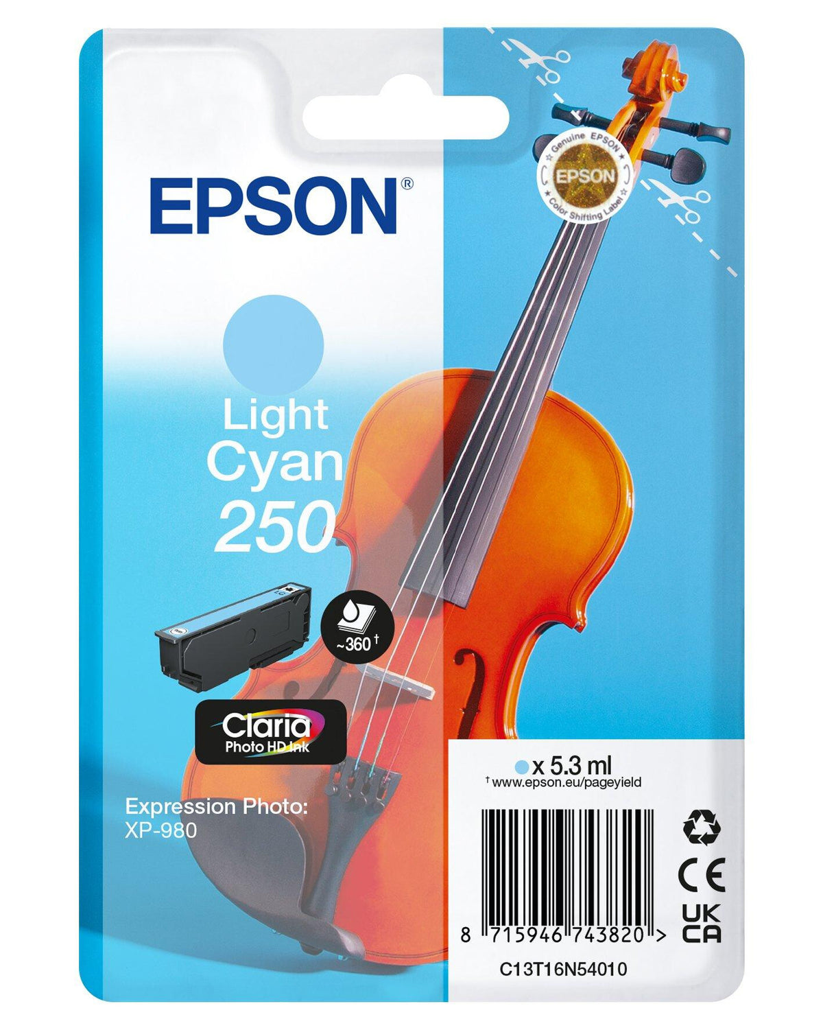 Epson Singlepack Light Cyan 250 Violin Claria Photo HD Ink