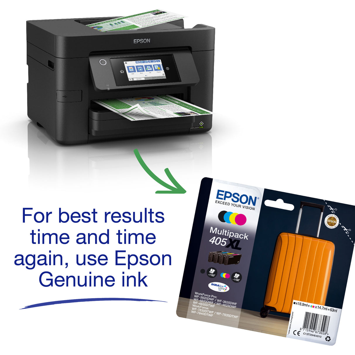 Imprimante jet d'encre Epson WorkForce WF-4820DWF C11CJ06401, A4, couleur, sans fil et Ethernet, tout-en-un avec télécopie, recto verso