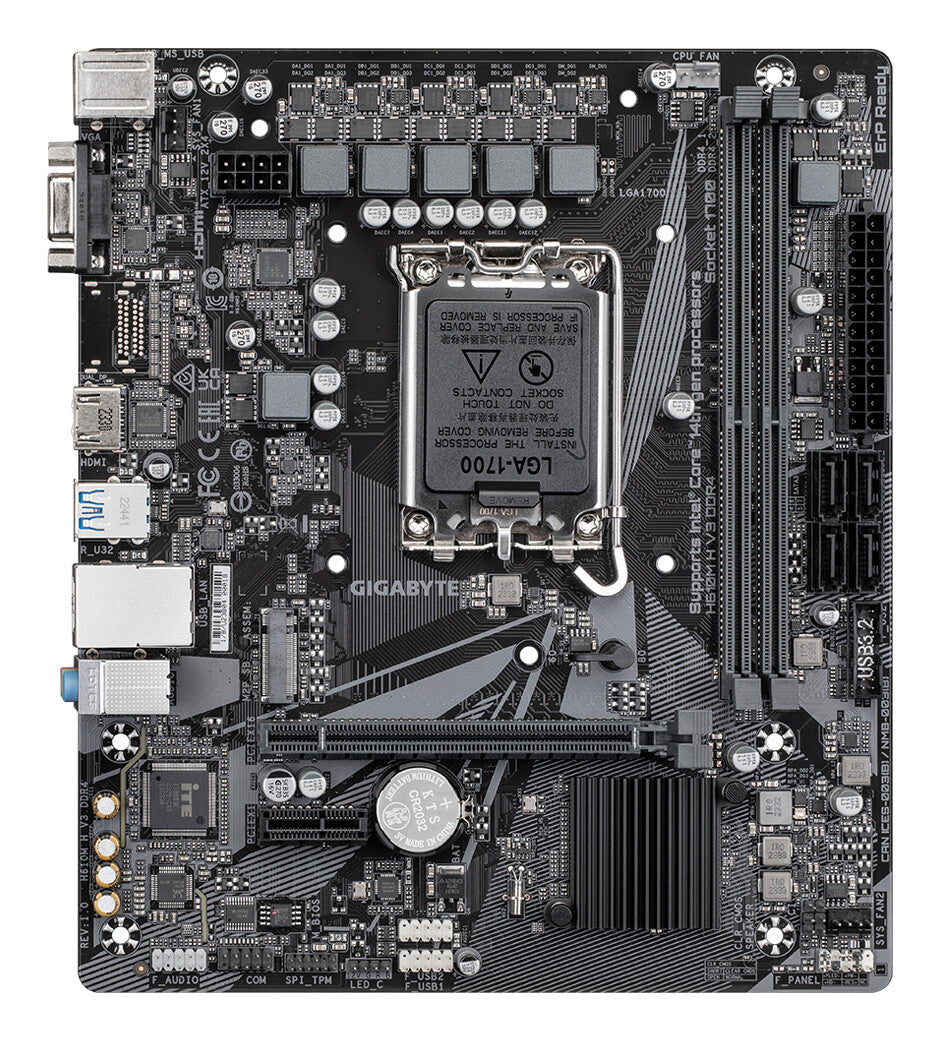 GIGABYTE H610M H V3 DDR4 Motherboard - Supports Intel Core 14th CPUs, 4+1+1 Hybrid Phases Digital VRM, up to 3200MHz DDR4, 1xPCIe 3.0 M.2, GbE LAN, USB 3.2 Gen 1