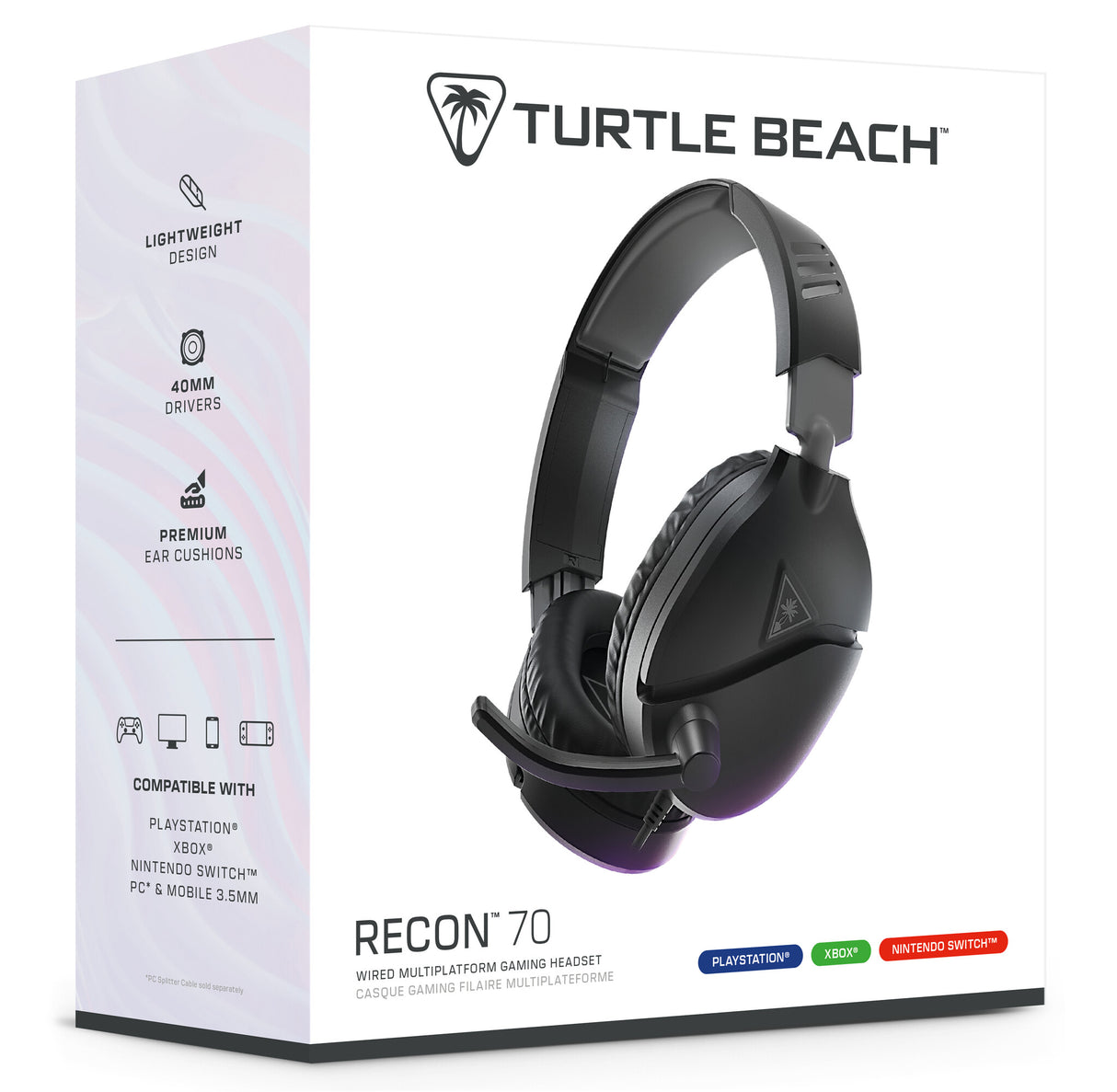 Turtle Beach Recon 70 Black Wired Multiplatform Gaming Headset for PS5, PS4, Xbox Series X or S, Xbox One and Mobile with 3.5mm Wired Connection, Flip-to-Mute Mic, 40mm Speakers, Lightweight Design