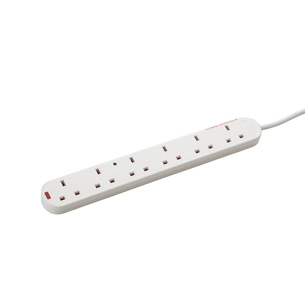connektgear 5m 6 Way Surge Protected Extension Block - UK Plug to 6 x UK Sockets - White
