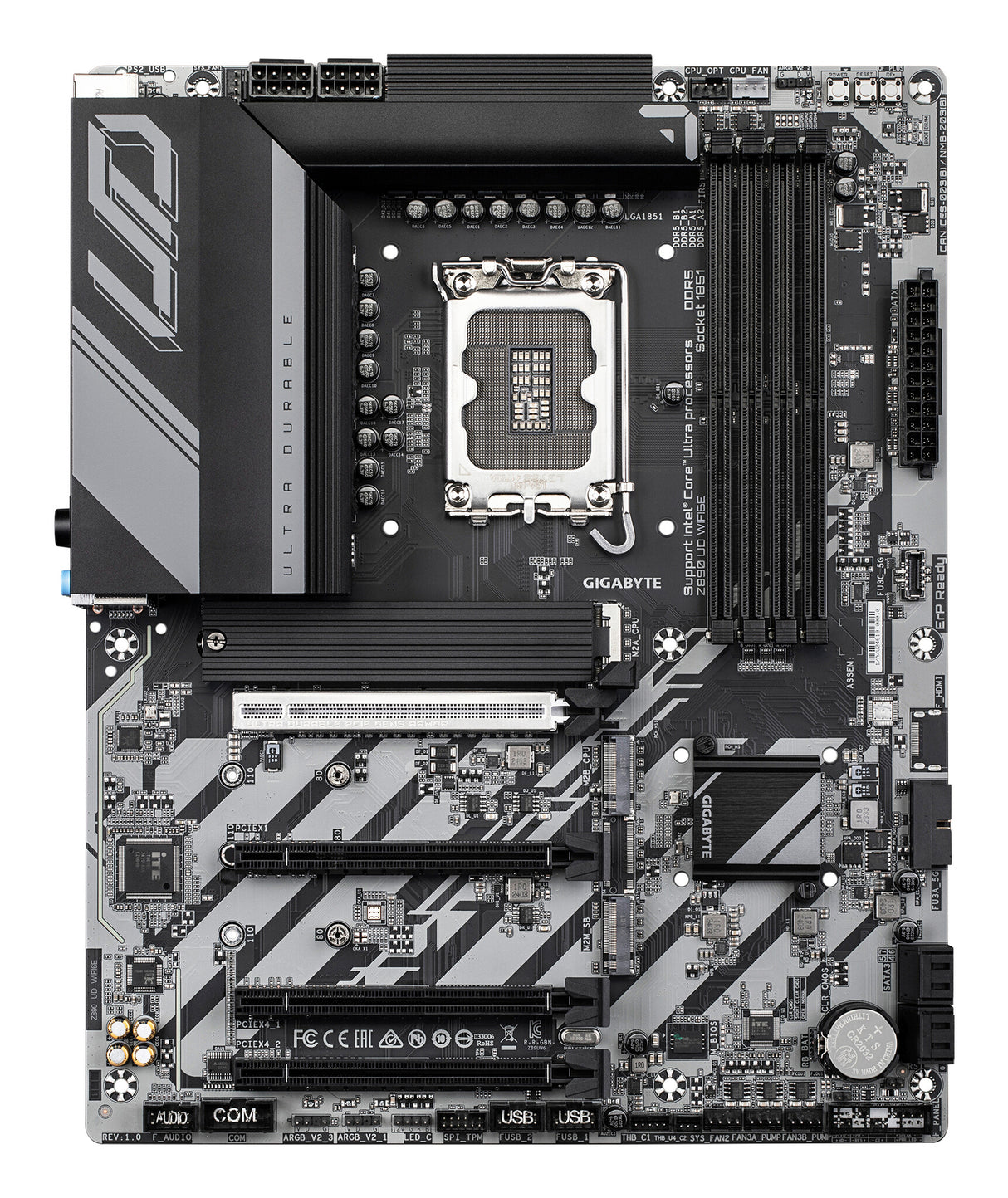 GIGABYTE Z890 UD WIFI6E Motherboard - Supports Intel Core Ultra (Series 2) CPUs, 12+1+2 phases VRM, up to 8800MHz DDR5 (OC), 1xPCIe 5.0 + 2xPCIe 4.0, Wi-Fi 6E, 2.5GbE LAN, USB 4