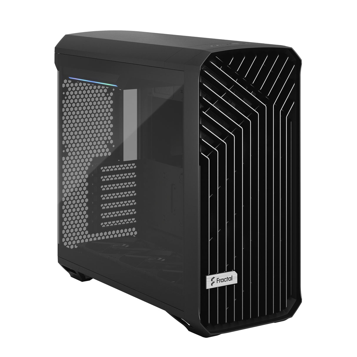 Fractal Design Torrent (Light TG) Boîtier de jeu avec fenêtres en verre teinté clair, E-ATX, 5 ventilateurs, hub de ventilateur, bande RVB sur le carénage du bloc d'alimentation, grille avant, USB-C